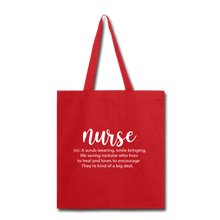 Load image into Gallery viewer, Nurse Description Tote Bag - red