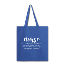 Load image into Gallery viewer, Nurse Description Tote Bag - royal blue