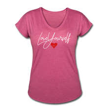 Load image into Gallery viewer, Love Yourself Women's Tri-Blend V-Neck T-Shirt - heather raspberry