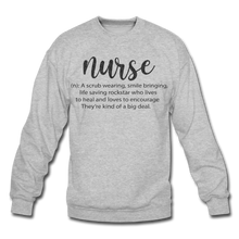 Load image into Gallery viewer, Nurse Definition Black Glitter Crewneck Sweatshirt - heather gray