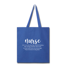 Load image into Gallery viewer, Nurse Description Tote Bag - royal blue
