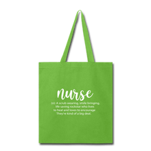 Load image into Gallery viewer, Nurse Description Tote Bag - lime green
