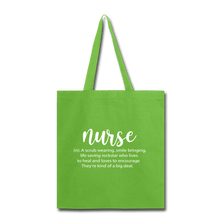 Load image into Gallery viewer, Nurse Description Tote Bag - lime green
