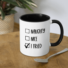 Load image into Gallery viewer, Naughty Nice Tried Coffee Mug - white/black
