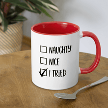 Load image into Gallery viewer, Naughty Nice Tried Coffee Mug - white/red
