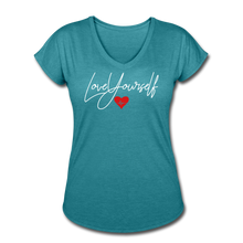 Load image into Gallery viewer, Love Yourself Women&#39;s Tri-Blend V-Neck T-Shirt - heather turquoise
