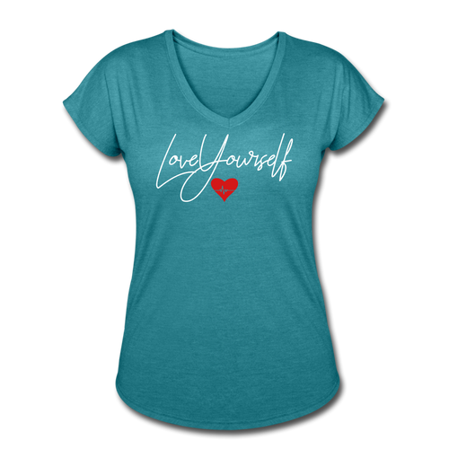 Love Yourself Women's Tri-Blend V-Neck T-Shirt - heather turquoise