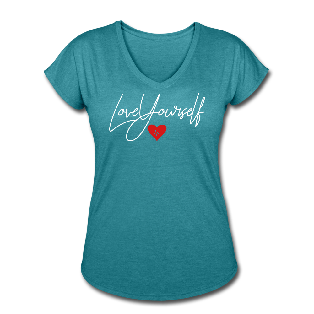 Love Yourself Women's Tri-Blend V-Neck T-Shirt - heather turquoise