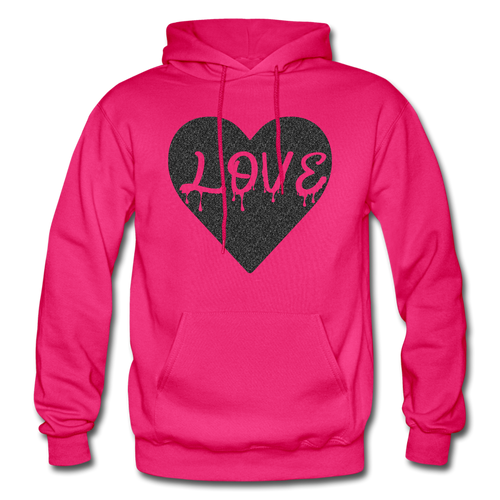 Love Heavy Black Glitter Blend Adult Hoodie - fuchsia