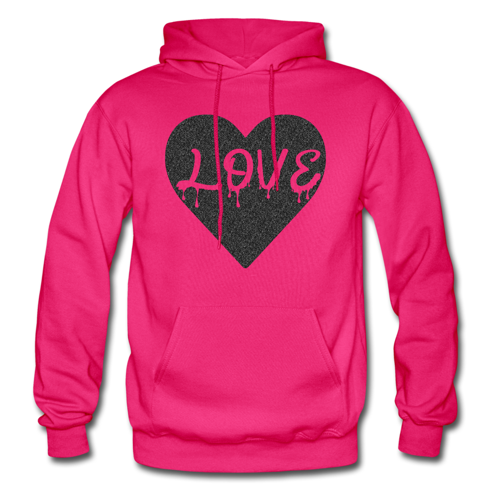 Love Heavy Black Glitter Blend Adult Hoodie - fuchsia